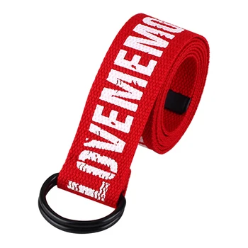

Gifts Casual Double Buckle Fashion Durable Jeans Canvas Cool Waist Belt Students Women Men D Ring Letter Printed All Matching