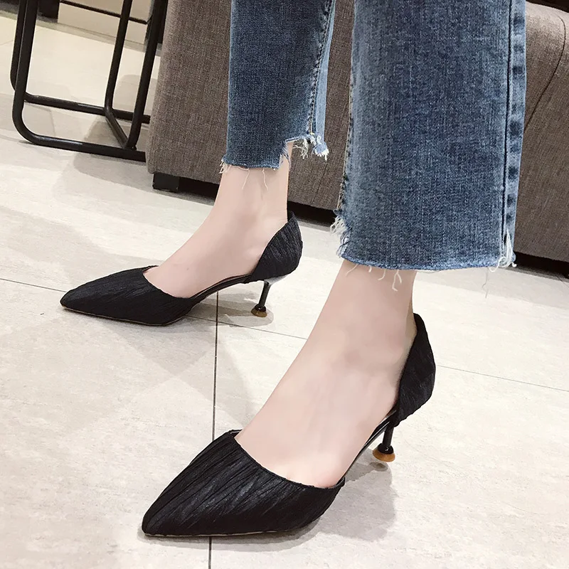 

2019 Spring And Summer New Style French GIRL'S High Heel Shoes Women's Thin Heeled Pointed-Toe Hallow Sandals Hipster Low-Cut On