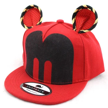 

Summer Boy and Girl Cute Cartoon Cotton Mickey Children Snapback Baseball Hat with Ears Flat Baby Travel Hat Sun Cap Kids Gorras