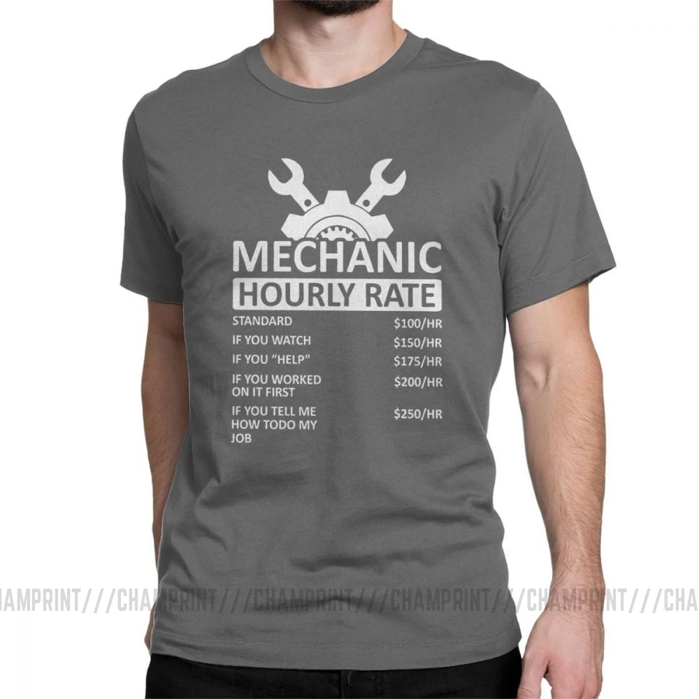 Мужские футболки механик почасовая ставка уникальный чистый хлопок футболка с коротким рукавом машина Fix Engineer футболка одежда идея подарка - Цвет: Темно-серый