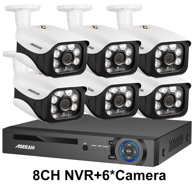 8MP Security Camera System 4K POE NVR Outdoor Video Surveillance Kit Home IP CCTV Camera Set Xmeye 8CH NVR and 6 Camera