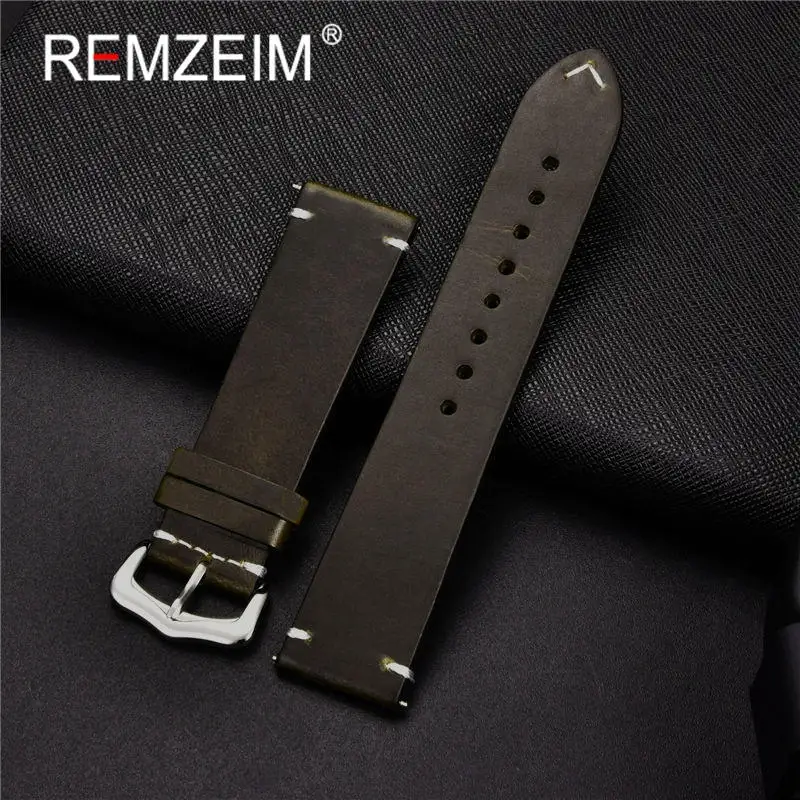 Artisan Oil Wax Leather Watchband in Blue, Red, and Brown - Premium Replacement Strap