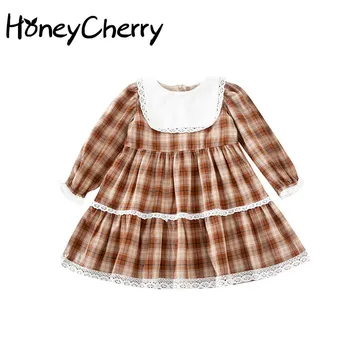 

Autumn New Girls' Plaid Dress Little Girl's Western-Style Lace Stitching Princess Dress little girls clothing