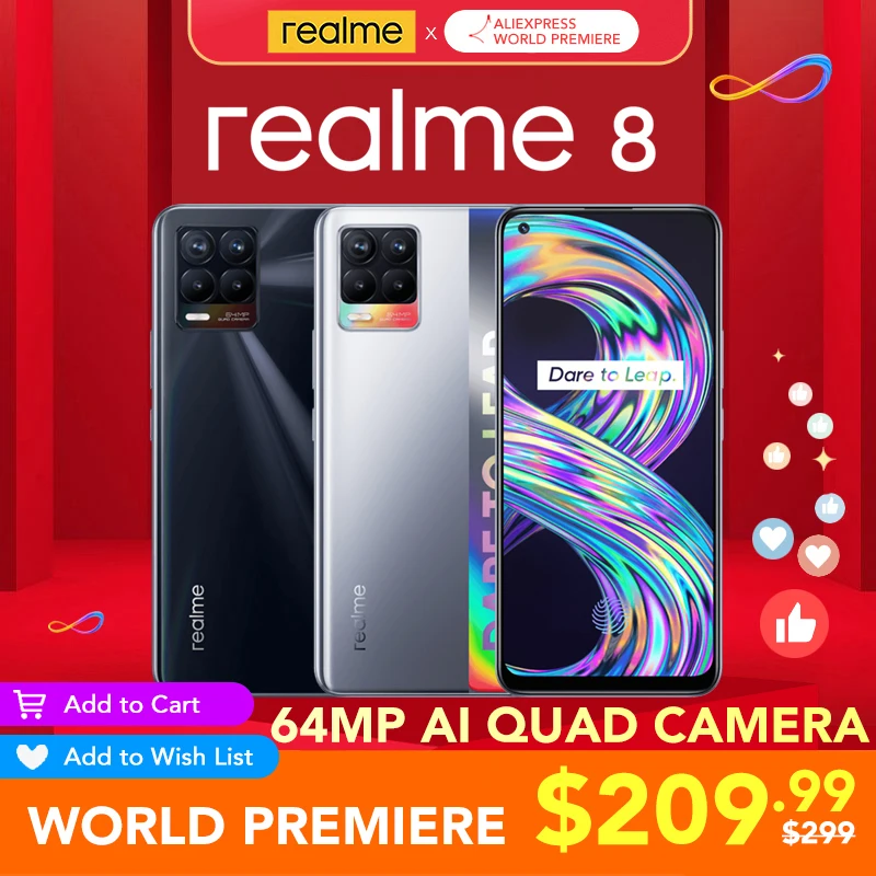 Realme 8 versión Global, carga 30W, Helio G95, Pantalla AMOLED de 6,4 pulgadas, cámara de 64MP, batería de 5000mAh, 6GB RAM 128GB ROM