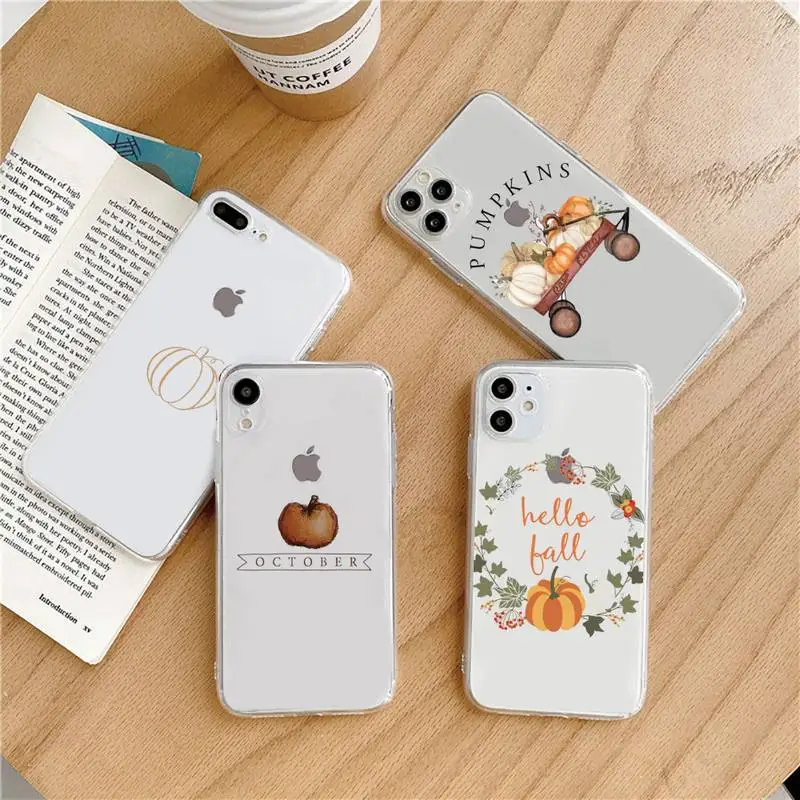 

Pumpkin happy autumn fall leaves Phone Case Transparent soft For iphone 5 5s 5c se 6 6s 7 8 11 12 plus mini x xs xr pro max