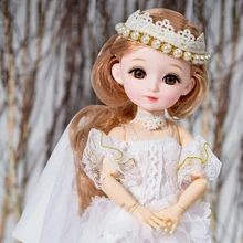 

New 31cm 1/6 Bjd Dolls For Girls Children Cool Collection Eyes White Wedding Dress Clothes Hair Accessories Gift To Girlfriend