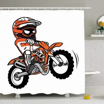 

Shower Curtain Set with Hooks 72x72 Splashing Biker Ride Speed Motorcycle People Sports Recreation Motorcyclist Off Dirt Vehicle