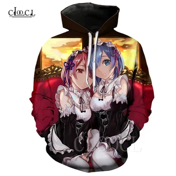 

New Japanese Cartoon Re Zero Loli Hoodies Cosplay Sweatshirt 3D Print Otaku Anime Rem Ram Hoodie Pullovers Men Women Black Hoody