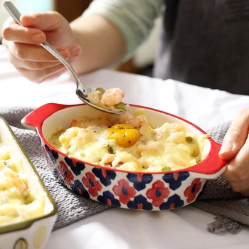 

Creative ceramic baking plate dinner plate household tableware dish western dish cheese gratin oblong plate