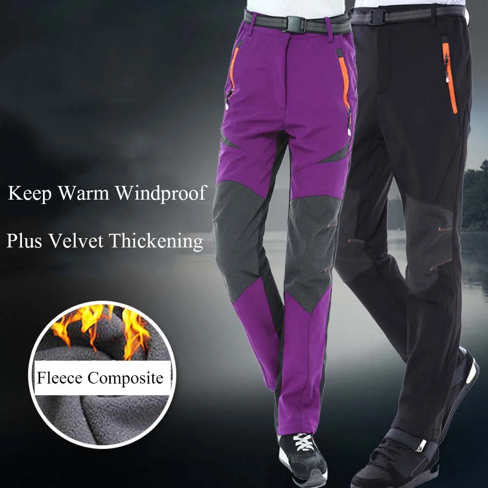NUONEKO Men Women's Fleece Softshell Pants Waterproof Hiking Pants Outdoor Sports Fishing Trekking Skiing Camping Trousers PM27