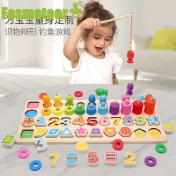 Fosmeteor – jouets éducatifs Montessori en bois pour enfants, apprentissage précoce, forme, nombre, pêche, planche assortie 