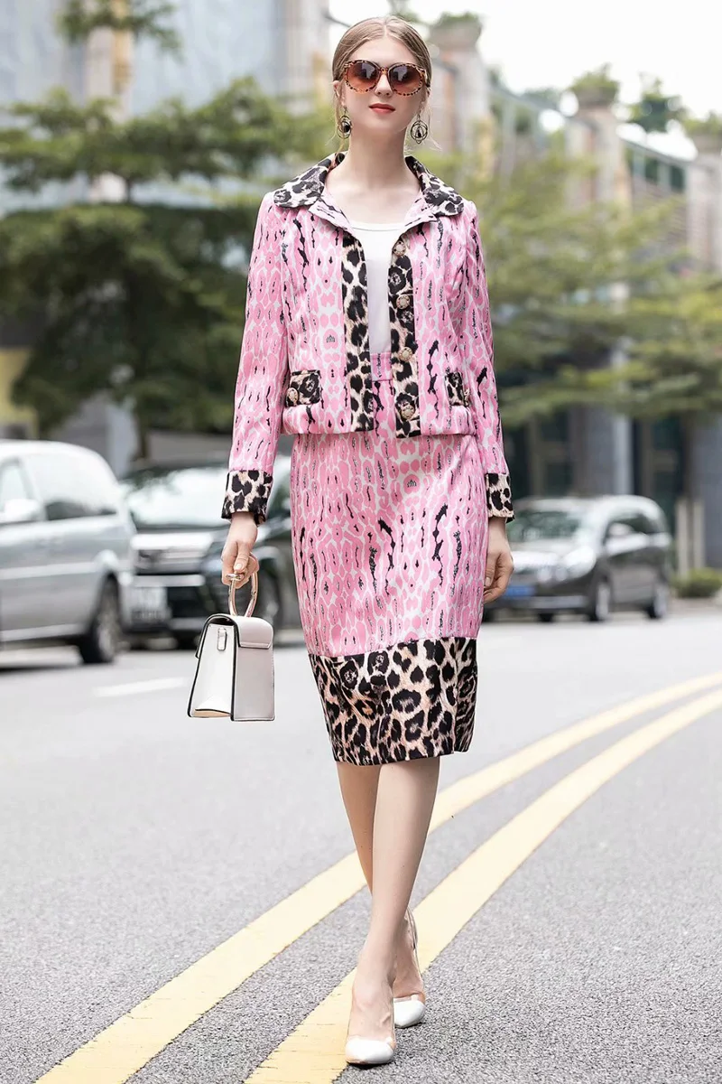Новые модные высококачественные вечерние однобортные топики с леопардовым принтом, юбки-карандаш, винтажные элегантные шикарные женские комплекты