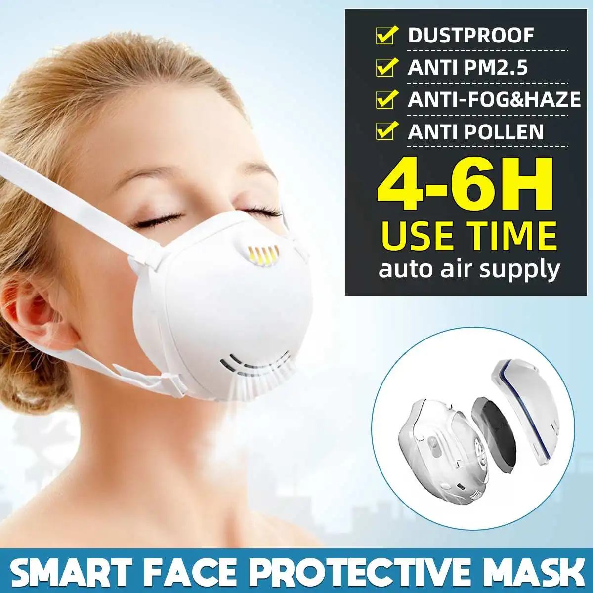 

Smart Electric Breathable-Valve Safe Face PM2.5 Anti-Dust Pollution Mask Face Mask Air Purify Respirator Dust-