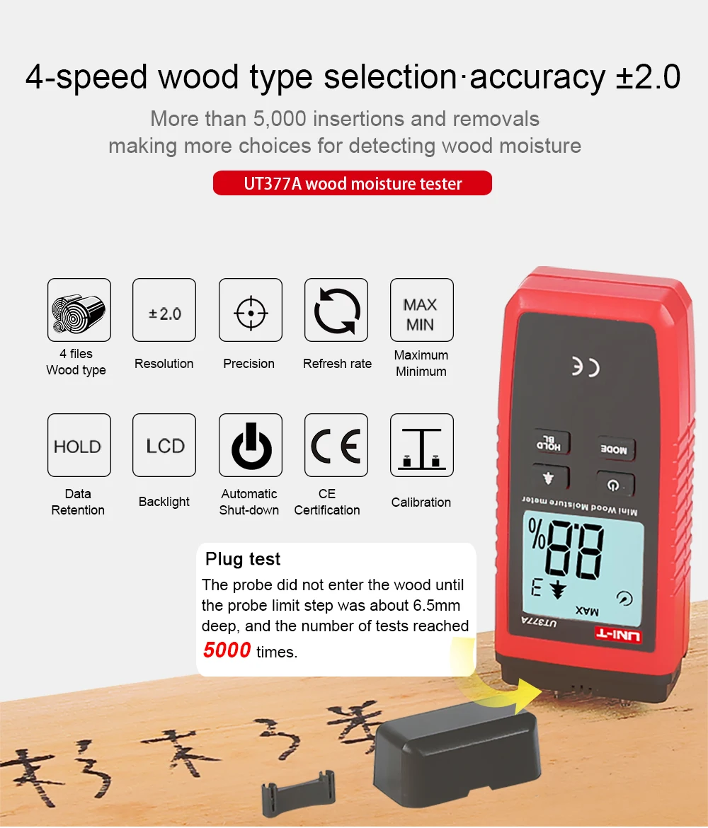 Цифровой измеритель влажности древесины UT377A гигрометром декоративные часы для влажности тестер LCD подсветка для Бумага фанера деревянная материалов