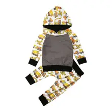 Комплект одежды для новорожденных мальчиков 0-24 месяцев, топы с капюшоном и рисунком машины, штаны, леггинсы, осенне-весенняя одежда, костюмы для мальчика