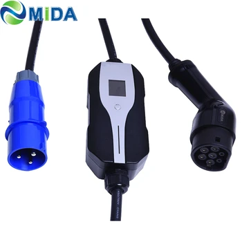 

10A 16A 20A 24A 32A Level 2 EV Charger Type 2 CEE Plug 7.2KW 5M Electric Vehicle Portable EVSE Charging Box Display for EV Car