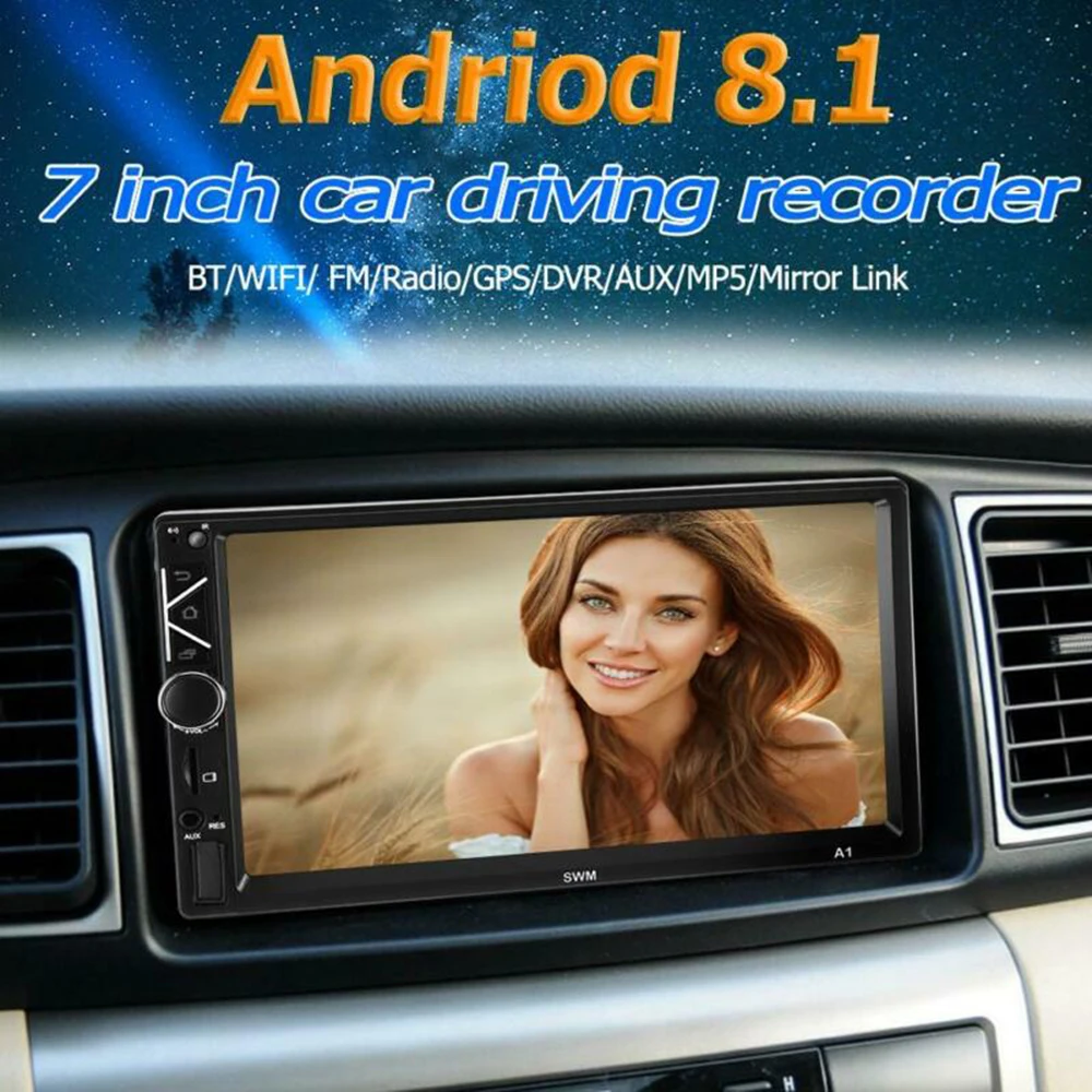 7 дюймов Автомобильный мультимедийный MP5 плеер 12 в Android 8,1 gps Navi WiFi 2Din четырехъядерный стерео MP5 плеер FM радио RCA аудио AUX кабель