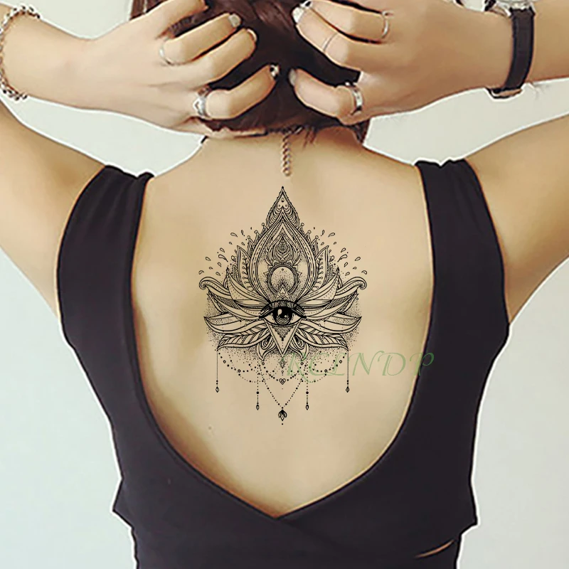 Водонепроницаемая временная татуировка наклейка красный драгоценный камень Мандала хна Лотос на спине тату нагрудная вспышка тату поддельные татуировки для женщин - Цвет: Сливовый