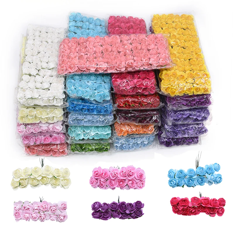 72144pcs2cmMiniRoseArtificialPaperFlowersforWeddingDecoration