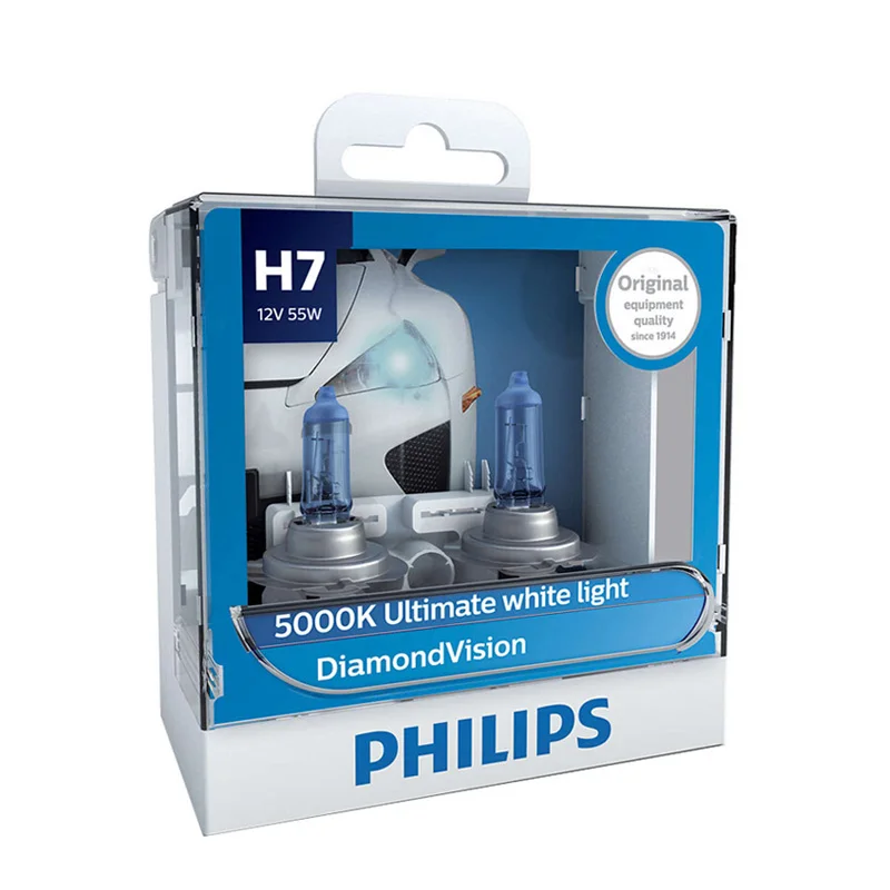 Skup Philips 100% oryginalny H7 12V 55W PX26d diament Vision 5000K intensywne białe światło żarówki halogenowe auto reflektor 12972DV S2, para