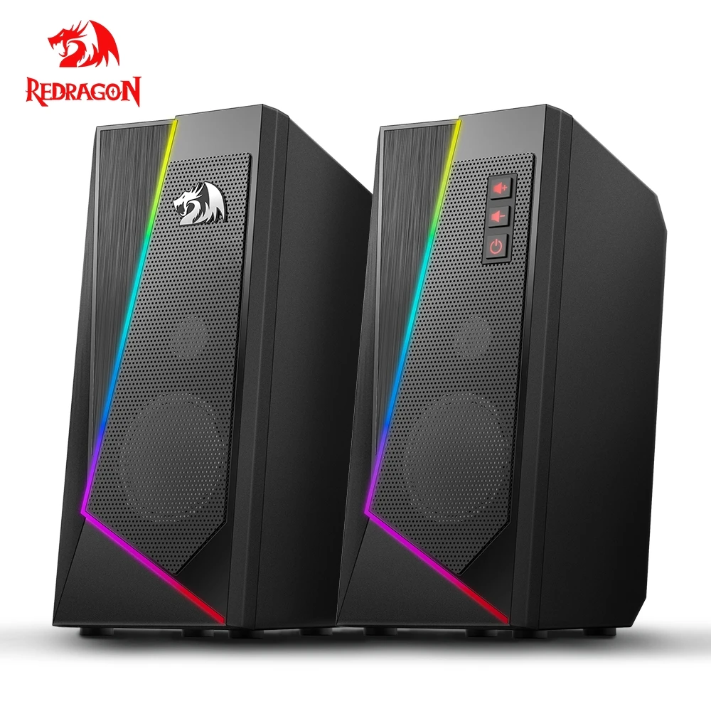 Redragon aux 3.5mm stereo surround music smart RGB speakers sound sound bar for computer 2.0 PC home notebook TV loudspeakers