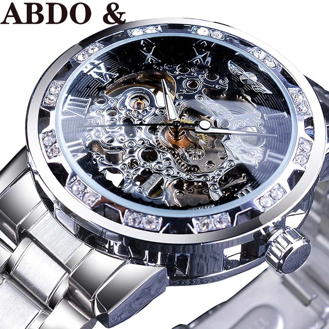 ABDO2019 модные часы с бриллиантовым дисплеем, светящийся указатель, механизм, Ретро Королевский дизайн, мужские механические часы с скелетом - Цвет: 5