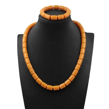 

New Trendy Strand Necklace Bracelet Jewelry Set African Bridal Khaki Beads Wedding Sieraden Women Fashion Jewellery Sets B245