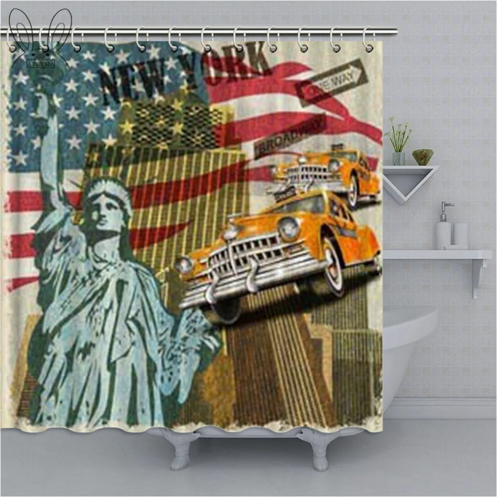 New York Vintage Bathroom Curtain Waterproof polyester Fabric Bath Shower For Printing Sets | Дом и сад