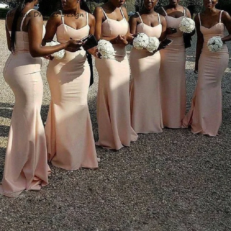 

Hot Sale Mermaid Long Bridesmaid Dresses 2020 Spaghetti Strap African Nigerian Wedding Party Dress Vestido De Fiesta De Boda