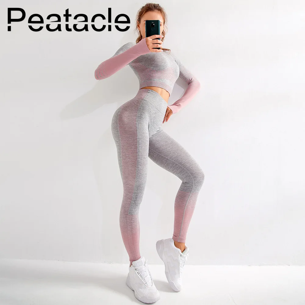 Peatacle, сексуальный бесшовный комплект для йоги, 2 предмета, женская одежда для фитнеса с высокой талией, одежда для спортзала, спортивный костюм для девушек и женщин, спортивная одежда