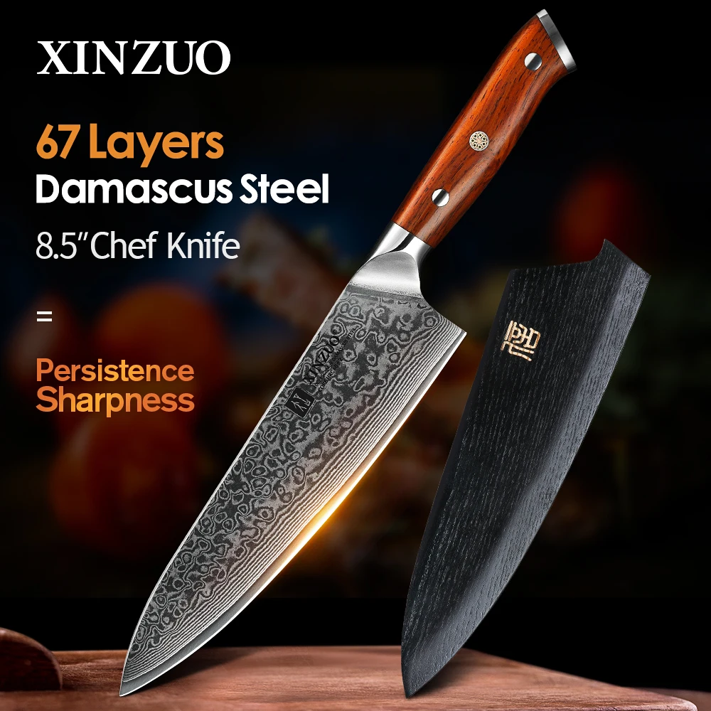 XINZUO 8.5 inch Chef Knives High Carbon VG10 Japanese 67layer Damascus Kitchen Knife Stainless Steel Gyuto Knife Rosewood Handle