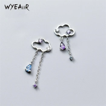 

WYEAIIR Asymmetry Hollow Clouds Simple Cool Cute Zircon Tassel 925 Sterling Silver Female Dangle Earrings