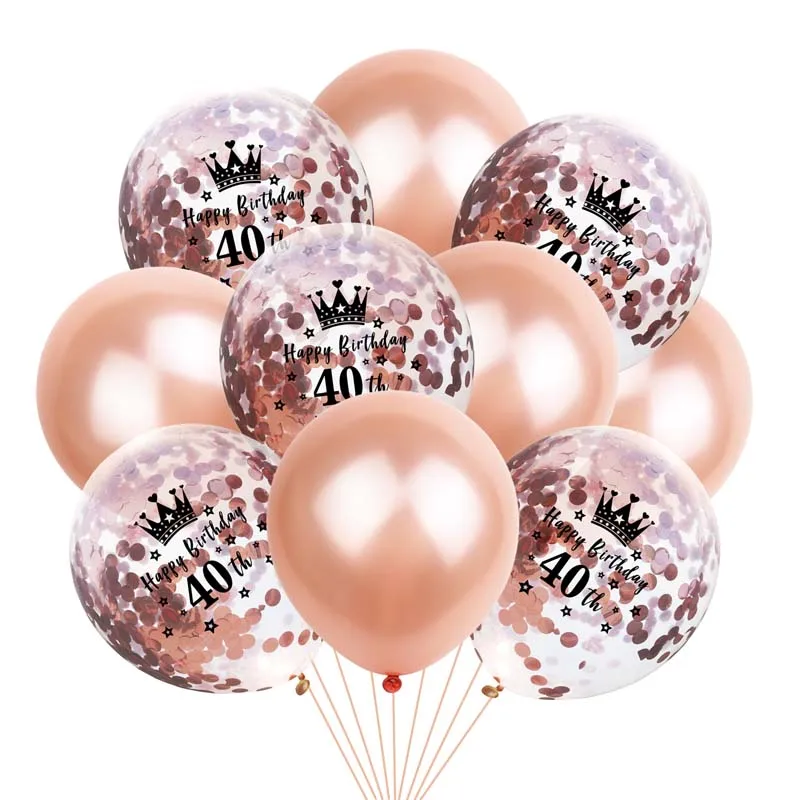 10 шт. 12 дюймов розово-золотые латексные шары с цифрами Корона воздушный шар "Конфетти" 18th Birthday Baloons Happy birthday party украшения для взрослых - Цвет: Happy 40th Birthday