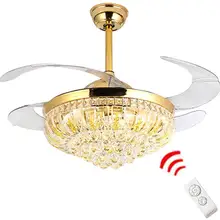 Современный 42 ''роскошный хрустальный потолочный вентилятор с дистанционным управлением Невидимый акриловый веер лезвия выдвижной вентилятор лампа люстра