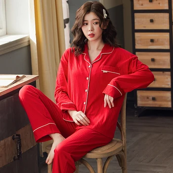 

Autumn New Turn Down Collar Women Homesuit Homewear Sleepwear Fashion Style Casual Style Women Cotton Pajamas set Loose Pijama