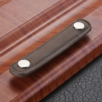 1 PC Leather Door Knobs and Handles for Cabinet Kitchen Cupboard Brown Furniture Handles Dresser Wardrobe Bags Drawer Pulls