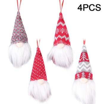 

4pcs No Face Elderly Kids Gift Party Cute Tree Hanging Christmas Doll Pendant Cloth Festive Holiday Mini Office Ornament Home