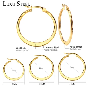 

LUXUSTEEL 3Pairs/lots Ear Hoop Earrings For Women Wholesale Stainless Steel 15mm 25mm 35mm Round Basket Earrings