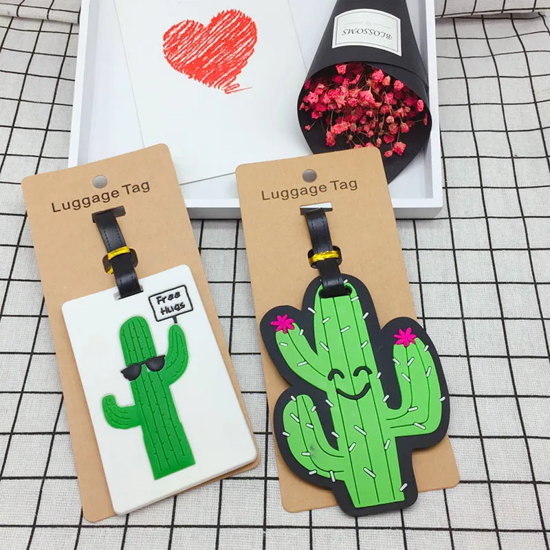 Travel Accessories Cactus Cartoon Luggage Tag Creative Silica Gel Suitcase ID Address Holder Baggage Boarding Portable Label