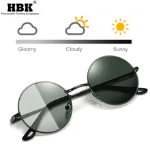 HBK, Ретро стиль, круглые фотохромные солнцезащитные очки для женщин и мужчин, черные, металлические, обесцвечивающиеся, поляризационные очки, безопасные, для вождения, ночного видения