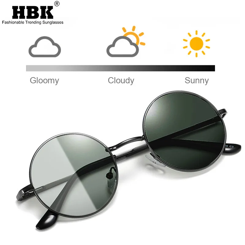HBK винтажные круглые фотохромные солнцезащитные очки женские и мужские черные