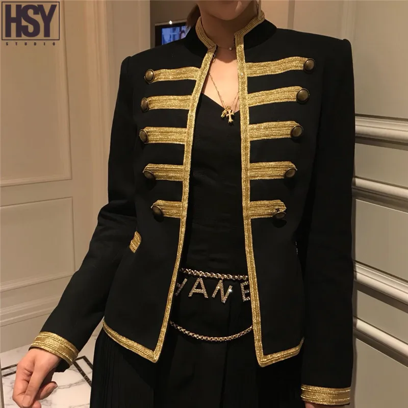 【HSY】 Осенняя новая французская роскошная винтажная Женская куртка в стиле корта сложное ремесло золотистой нитью с вышивкой Черное короткое пальто