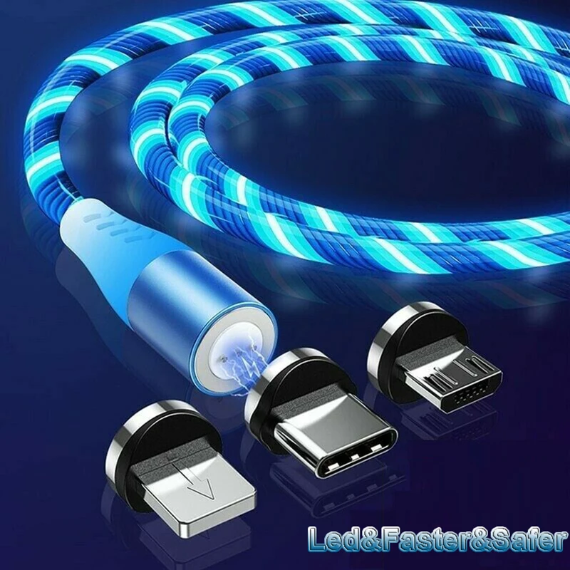 Светодиодный зарядный кабель Micro USB Type C Lightning для телефона Android универсальный Samsung
