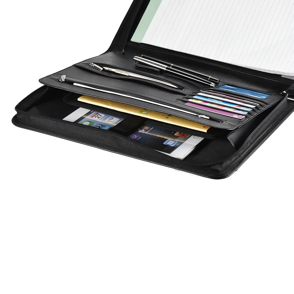 

PU Leather Briefcase Business Binder A4 Padfolio Portfolio With Zipper A4 Portfolio File Organizer Padfolio Portfolio