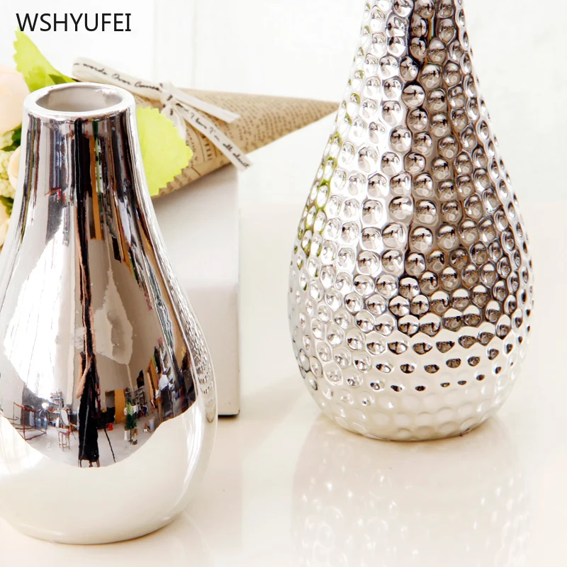 Креативный светильник, роскошная Серебряная керамическая ваза с цветком, простая домашняя гостиная, спальня, настольная декоративная ваза