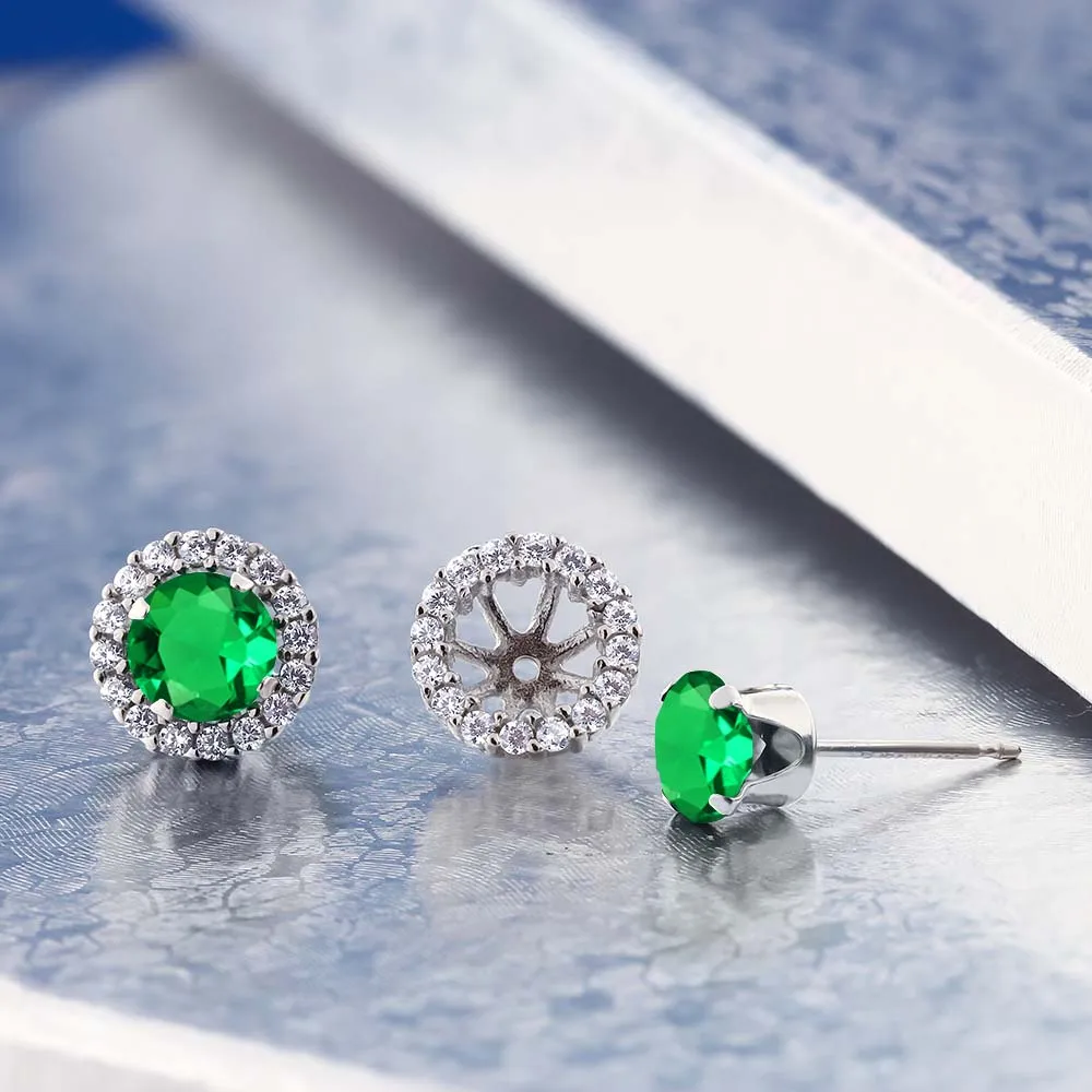 3,00 Ct круглые 6 мм Серьги с искусственным изумрудом для женщин 925 пробы Серебряная куртка со съемной подкладкой серьги-гвоздики