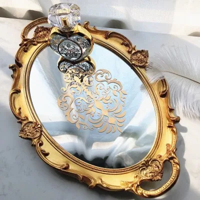 Luxury Retro Mirror Tray Jewelry Cosmetic Storage Dressing Table Make Up Plate Decoration Home | Дом и сад
