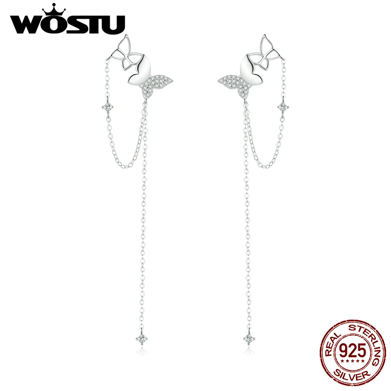 Женские длинные серьги цепочки WOSTU S925 подвески из стерлингового серебра 925 пробы