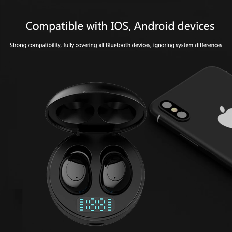 

TWS J1 True Wireless Earphone Bluetooth 5.0 LED Digital Display Headset with Charging Box Smart Noise Reduction for Adult