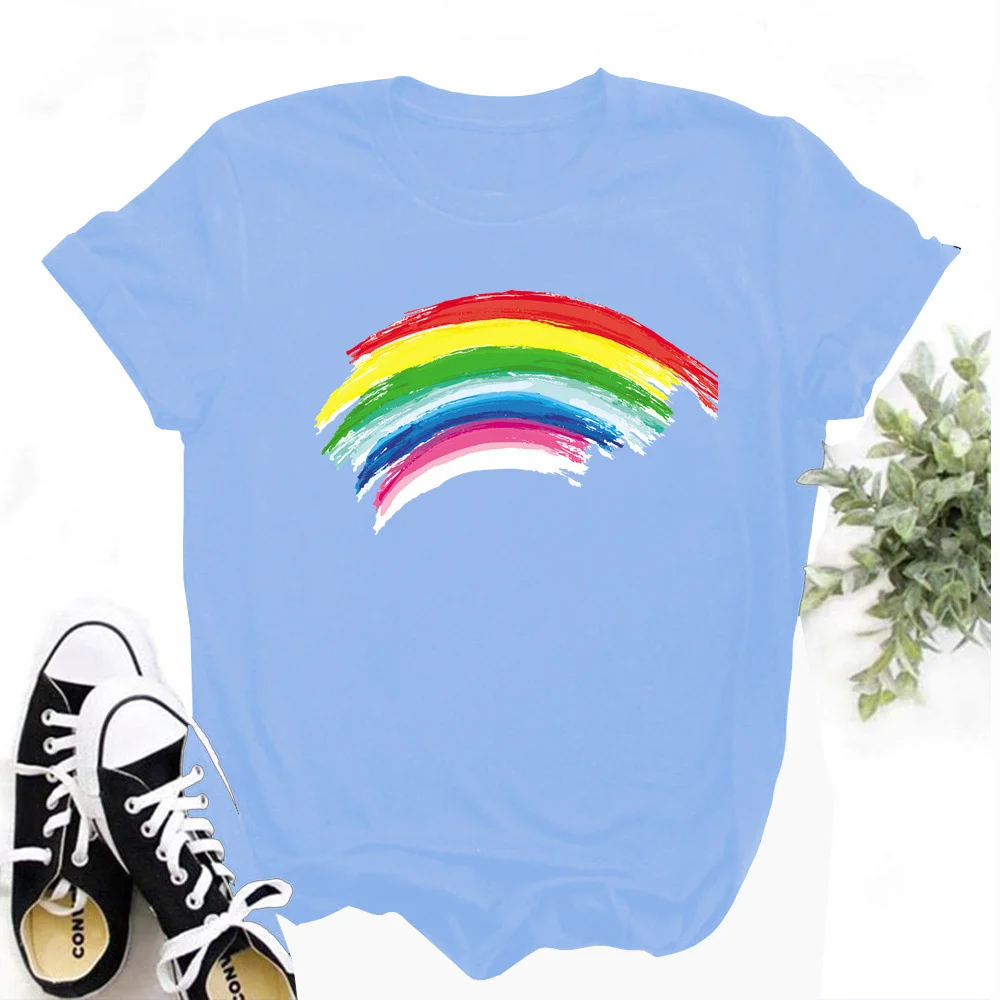 Rainbow Women Lady T Shirt Printed Tshirt Ladies Short Sleeve Tee Female Tops Clothes Graphic T-shirt TX00002 | Женская одежда